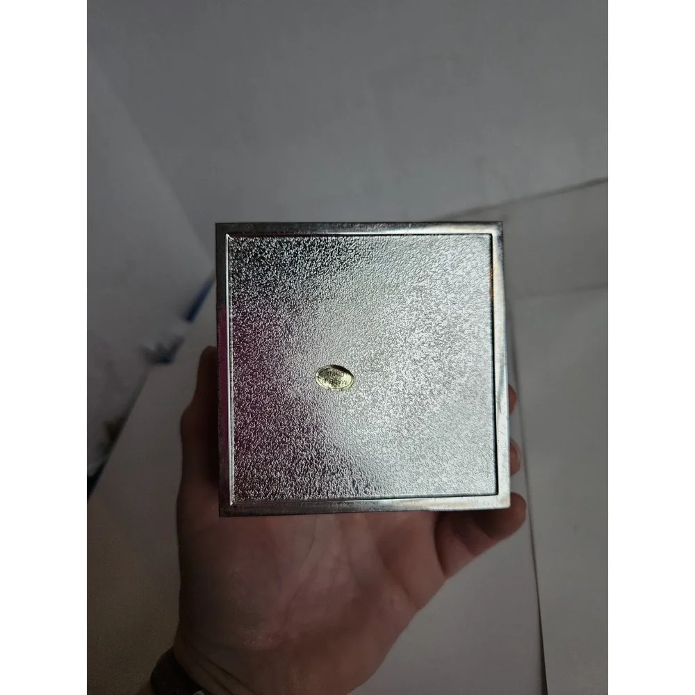Vintage Glass Mirror Trinket Box Solver Felt Linef   Etched Flower Square